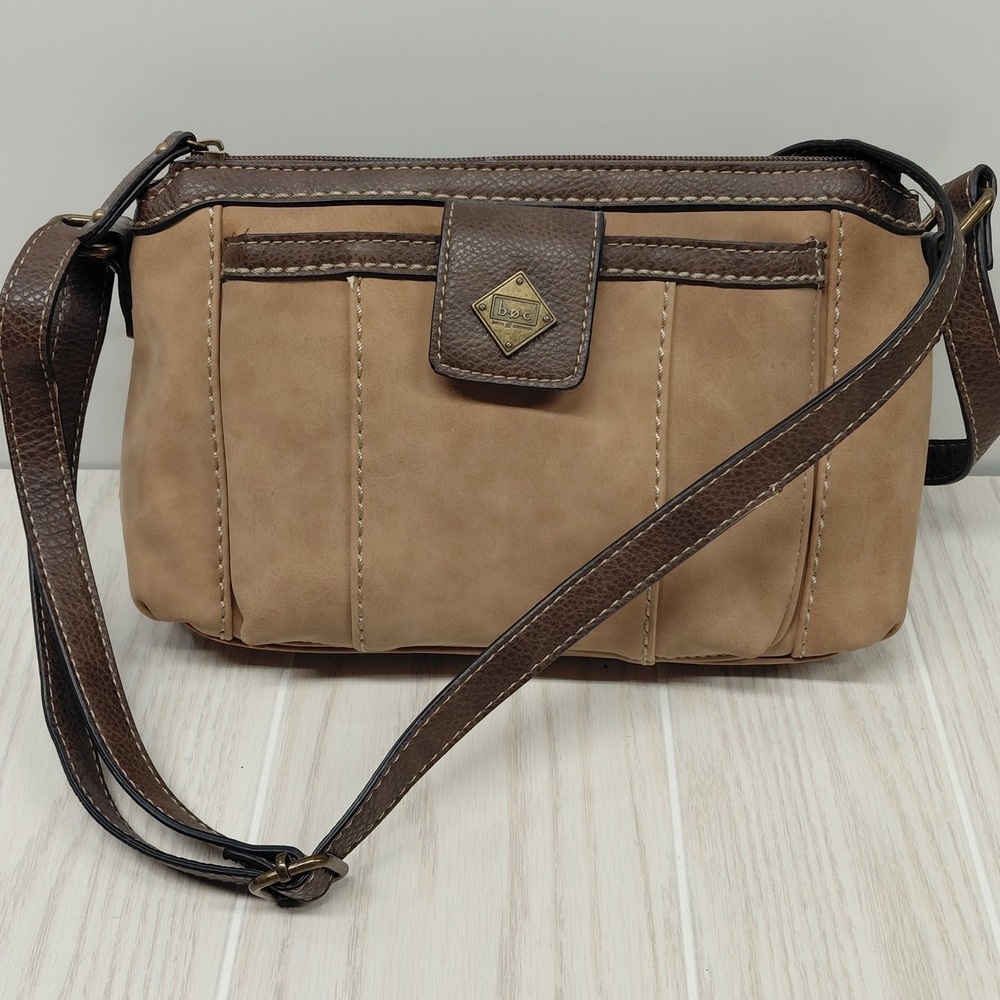 BOC Born Concepts Brown Multi Zip Closure Crossbody Bag Adjustable Strap Purse